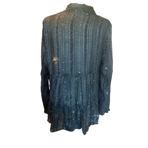 Linda Anderson Womens Black Flowy Sequin Button Down Shirt - Picture 5 of 7